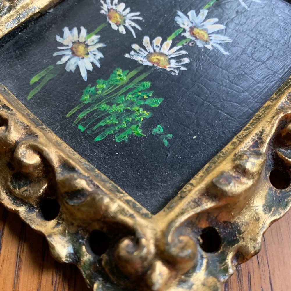 VTG 4 Floral Original Oil Paintings Gold Frames Black Philippa Connolly 1970 - Picture 3 of 16